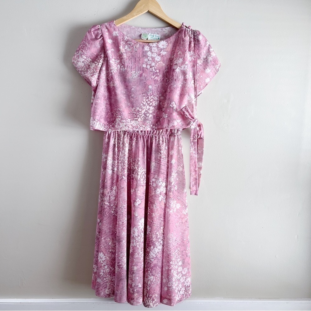 Vintage 60’s Pink Floral Blouson‎ Midi Dress, Size 6